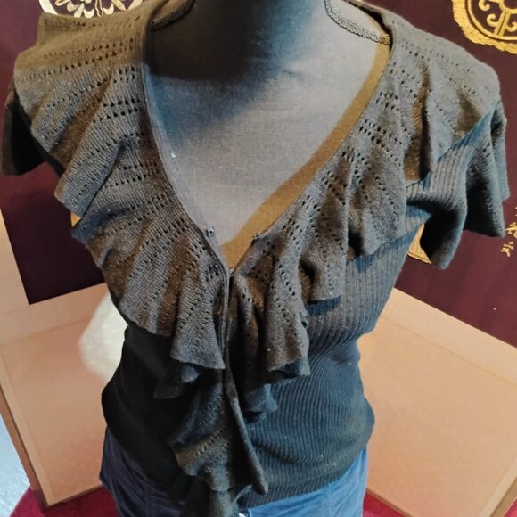 Ralph Lauren ruffled snap up sweater, short sleeve cardigan - Picture 1 of 9